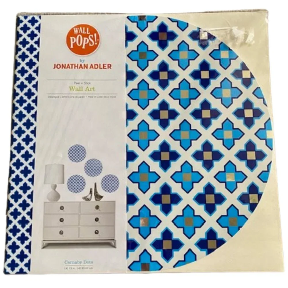 Jonathan Adler Wall Pops Carnaby Dots Peel and Stick Wall Decor Blue White NWT